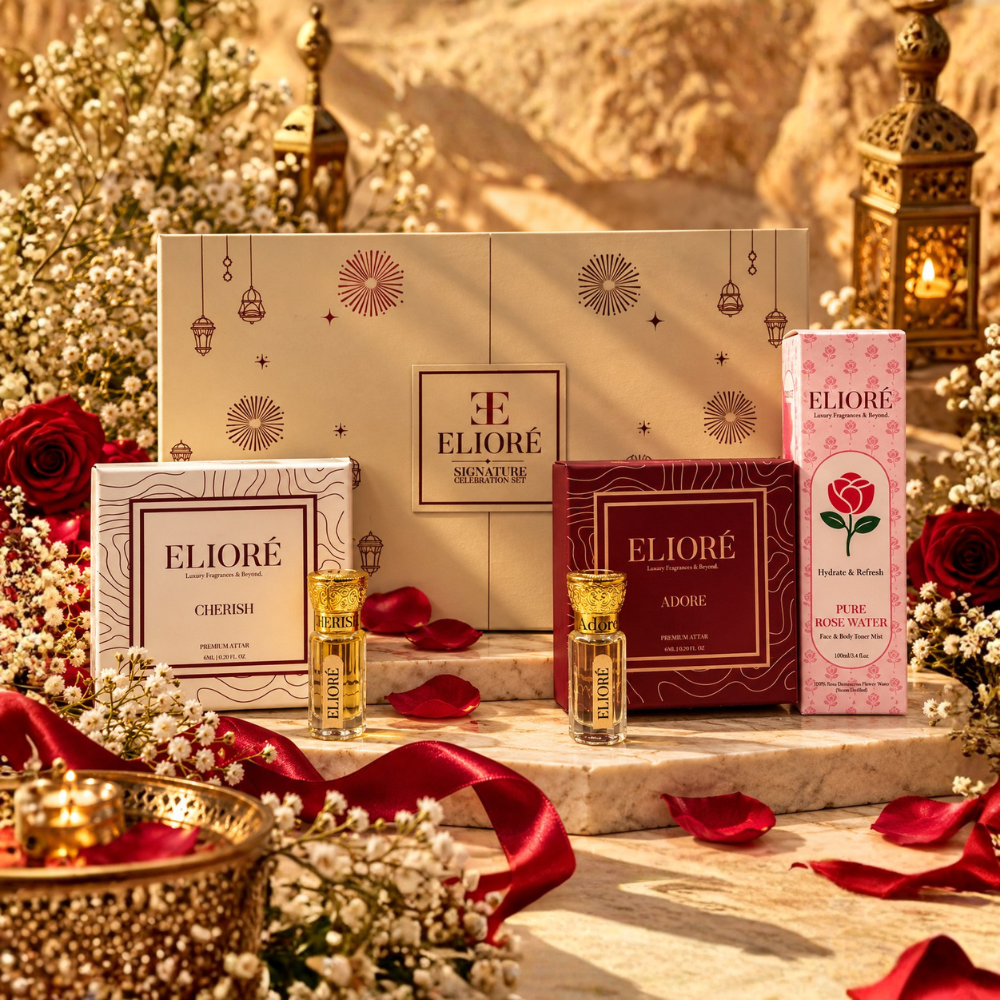 ELIORÉ Signature Celebration Gift Box | Premium Attars & Pure Rose Water | Luxury Diwali Gift Set