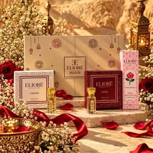 ELIORÉ Signature Celebration Gift Box | Premium Attars & Pure Rose Water | Luxury Diwali Gift Set